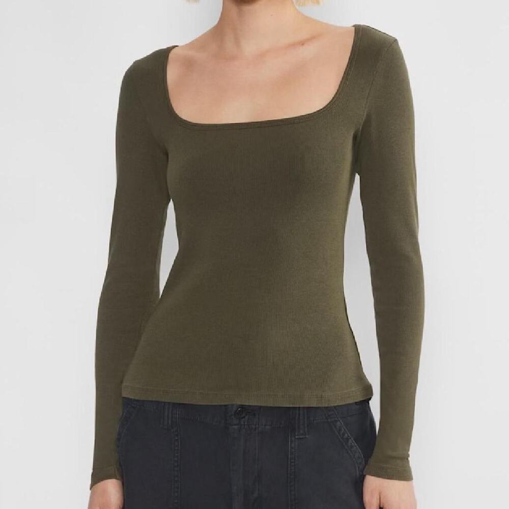 Aritzia TNA HomeStretch Rib Scoopneck Long Sleeve Top S